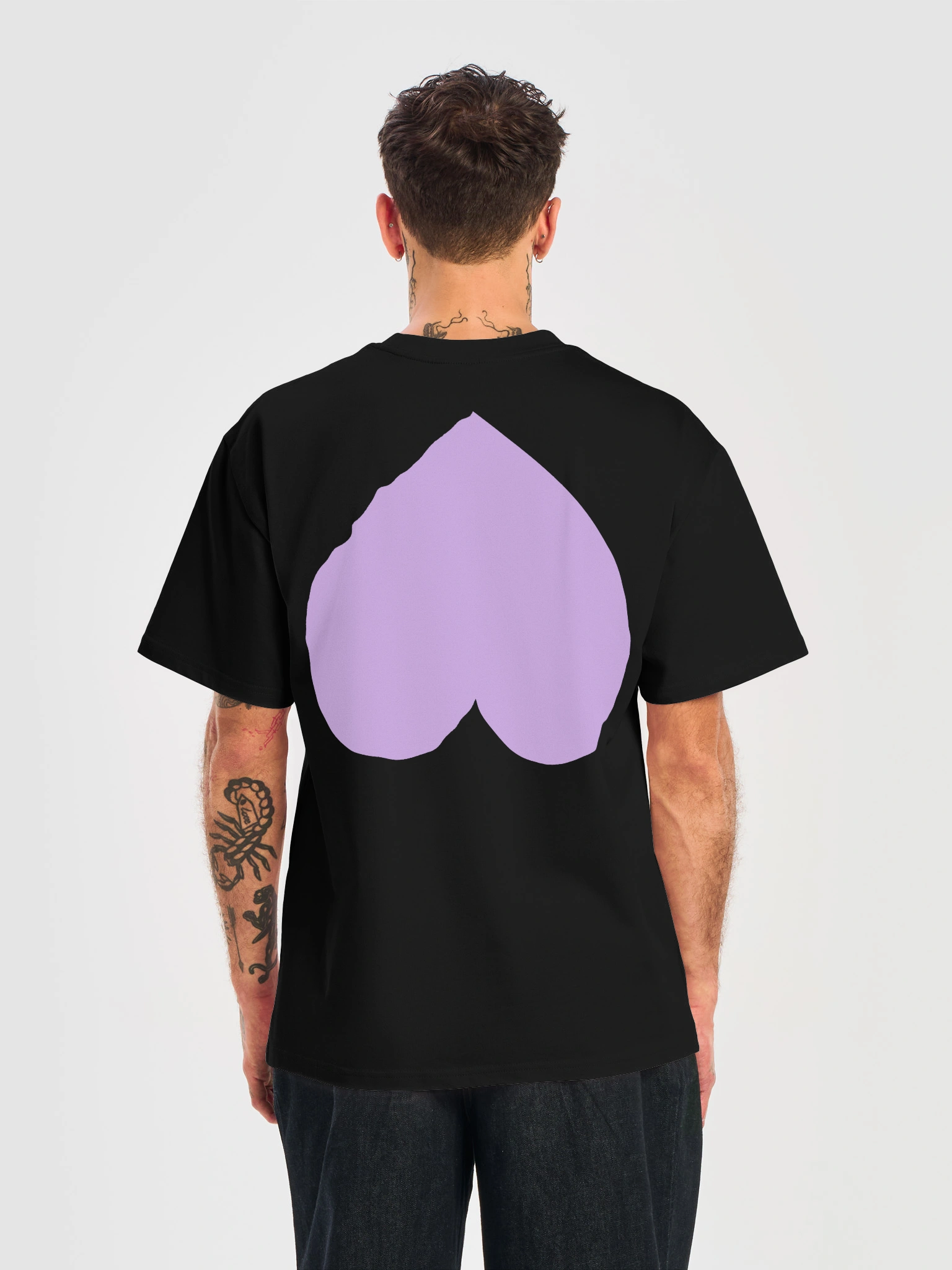 STAY UNIQUE Tee Black — Back, Lilac Heart
